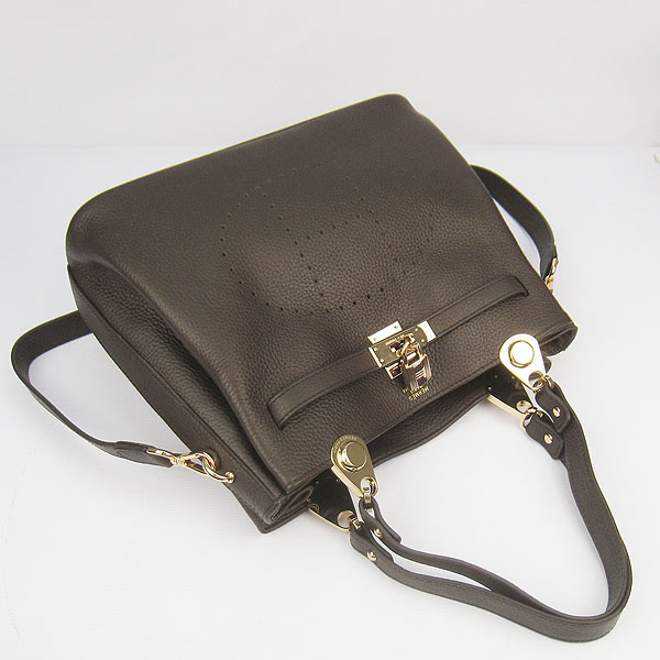 Replica Hermes New Arrival Double-duty leather handbag Dark Coffee 60668